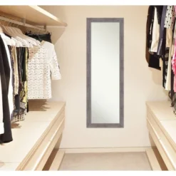 18" X 52" Pinstripe Plank Framed On The Door Mirror Gray - Amanti Art -Amanti Art GUEST 599f8e61 92b3 46d6 911b 871094432d0b