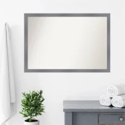 39"x27" Non-Beveled Edwin Wood Bathroom Wall Mirror Gray - Amanti Art: Modern Rectangle, Wall Mount -Amanti Art GUEST 59b711f6 caf0 4f5e 9104 738cbdc22167