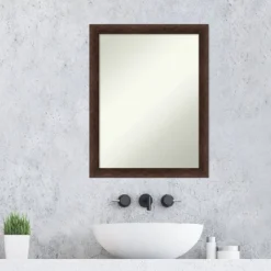 21"x27" Non-Beveled Narrow Wood Bathroom Wall Mirror Warm Walnut - Amanti Art: Modern Rectangular Vanity, Wall Mounted, Includes Hardware -Amanti Art GUEST 59f0b43e 17bf 47b5 bb32 04a7bada6001