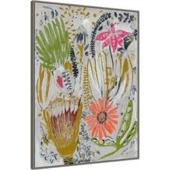 32" X 42" Tropical Blooms I By Maya Woods Framed Canvas Wall Art Print - Amanti Art