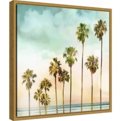 16" X 16" Beach Palms I By Devon Davis Framed Canvas Wall Art - Amanti Art