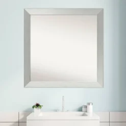 30" X 30" Non-Beveled Wood Bathroom Wall Mirror Brushed Sterling Silver - Amanti Art -Amanti Art GUEST 5d807c14 6401 45d8 99fe 69bbb9934f7e