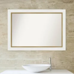 Amanti Art 41" X 29" Non-Beveled Eva Bathroom Wall Mirror White : Gold Frame, Vanity Accessory -Amanti Art GUEST 5d8711c1 44bc 4ca9 8853 a94d3b6f44ee
