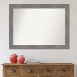 44" X 33" Non-Beveled Pinstripe Plank Gray Bathroom Wall Mirror - Amanti Art -Amanti Art GUEST 5e63c989 cf29 4a83 a23b 0f4663dd4736