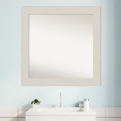 32" X 32" Non-Beveled Rustic Plank White Bathroom Wall Mirror - Amanti Art -Amanti Art GUEST 5e71e691 cd90 4c8d 81d9 aa33ddc268ef