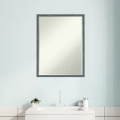 Amanti Art Dixie Blue Grey Rustic Narrow Petite Bevel Wood Bathroom Wall Mirror 25 X 19 In. -Amanti Art GUEST 5fa36727 bc16 42b7 8a0d f7998177d86d