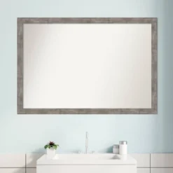 39" X 27" Non-Beveled Marred Wood Bathroom Wall Mirror Pewter - Amanti Art -Amanti Art GUEST 5fbc4666 f571 4bda adae 1d12007a1010