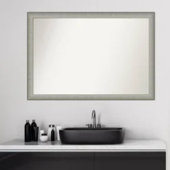 39" X 27" Non-Beveled Elegant Narrow Bathroom Wall Mirror Brushed Pewter - Amanti Art -Amanti Art GUEST 60d2cf3a acda 4df0 b2be bf0d783640e1