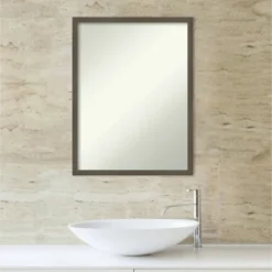 20" X 26" Non-Beveled Svelte Clay Gray Wood Bathroom Wall Mirror - Amanti Art -Amanti Art GUEST 60e4cc50 a6d6 4688 8ba9 b0d19d6147cc