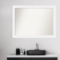 43" X 32" Non-Beveled Corvino Wood Bathroom Wall Mirror White - Amanti Art -Amanti Art GUEST 626b1295 2cf7 4a13 9d67 a9f201c40092