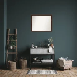 31"x25" Non-Beveled Narrow Wood Bathroom Wall Mirror Warm Walnut - Amanti Art: Rectangle, Wall Mount, No Assembly -Amanti Art GUEST 629ddef0 4cab 4146 8c42 569cf05d405d