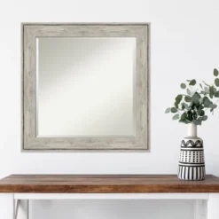 25" X 25" Crackled Metallic Framed Wall Mirror Silver - Amanti Art -Amanti Art GUEST 6468c589 2c72 4ab8 b6a8 7f4c274876c5