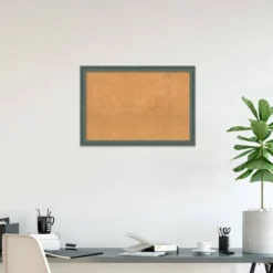 39"x27" Upcycled Wood Frame Natural Cork Board Teal/Gray - Amanti Art -Amanti Art GUEST 650386f8 3790 46bc acc1 767c438e201d