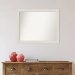 32" X 26" Non-Beveled Rustic Plank White Narrow Bathroom Wall Mirror - Amanti Art -Amanti Art GUEST 69145f7d df24 4ce4 a0fc 6b7057dc3dbc