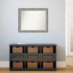 33" X 27" Non-Beveled Waveline Silver Narrow Bathroom Wall Mirror - Amanti Art -Amanti Art GUEST 695faef4 07e2 4105 8712 d753e8e08bfd