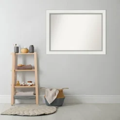 44" X 33" Non-Beveled Eva Bathroom Wall Mirror White - Amanti Art -Amanti Art GUEST 69a0e7e5 4d09 463e aec3 f6194865fa6d