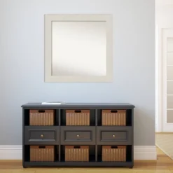 32" X 32" Non-Beveled Rustic Plank White Bathroom Wall Mirror - Amanti Art -Amanti Art GUEST 69aa956e 88cf 485e a9db 495e52ce514b