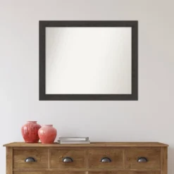 32" X 26" Non-Beveled Rustic Plank Espresso Narrow Bathroom Wall Mirror - Amanti Art -Amanti Art GUEST 69bcd76d 94e2 4ce7 ad3d 72d669843dd4
