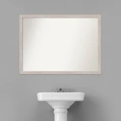 41" X 30" Non-Beveled Marred Wood Bathroom Wall Mirror Silver - Amanti Art -Amanti Art GUEST 6a40124f 050c 4439 9e05 af5beff2d0af