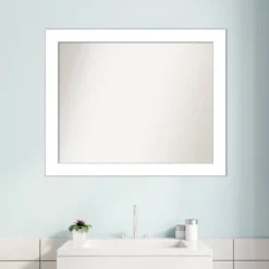 32" X 26" Non-Beveled Wedge White Bathroom Wall Mirror - Amanti Art -Amanti Art GUEST 6c2e6c35 518a 40e2 881a 33227f44e960