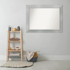 45" X 34" Non-Beveled Romano Silver Wood Bathroom Wall Mirror - Amanti Art -Amanti Art GUEST 6c3392a6 bd2f 4da8 8327 5549f22b66dc