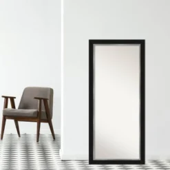 30" X 66" Non-Beveled Eva Black Silver Full Length Floor Leaner Mirror - Amanti Art -Amanti Art GUEST 6c9d402c 6ac9 46ee 9556 6a58cb7a550c