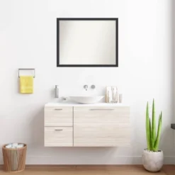 30"x24" Non-Beveled Stylish Wood Bathroom Wall Mirror Black - Amanti Art: Modern Rectangle, Wall Mount, Wood Frame -Amanti Art GUEST 6d83fd34 d167 4c11 b323 5b4b5be83463