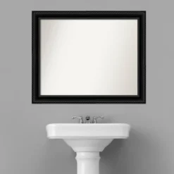 32" X 26" Non-Beveled Corded Bathroom Wall Mirror Black - Amanti Art -Amanti Art GUEST 6dcb8c2d 0296 4a66 89f0 adb9adc4212d