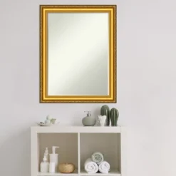 Amanti Art Colonial Embossed Gold Petite Bevel Wood Bathroom Wall Mirror 27.5 X 21.5 In. -Amanti Art GUEST 6de92942 4ee7 4f37 80ff ed824e733687