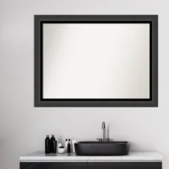 43" X 32" Non-Beveled Tuxedo Black Bathroom Wall Mirror - Amanti Art -Amanti Art GUEST 6f0b708e b25d 4a11 81b6 7f71fb1f4cd0