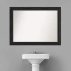 44" X 33" Non-Beveled Ridge Black Bathroom Wall Mirror - Amanti Art -Amanti Art GUEST 709f3f7f a292 4c71 a2d3 0a377fecbda7