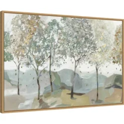 33" X 22" Breezy Landscape Trees I By Allison Pearce Framed Canvas Wall Art Light Brown - Amanti Art