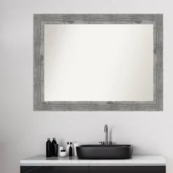 44" X 33" Non-Beveled Bridge Wood Bathroom Wall Mirror Gray - Amanti Art -Amanti Art GUEST 72e34220 de06 4c7b 9279 f910a3b146b9