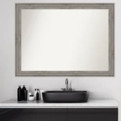 43" X 32" Non-Beveled Regis Barn Wood Gray Wood Bathroom Wall Mirror - Amanti Art -Amanti Art GUEST 7325cba9 b831 40d9 b91c 66788c86bc0a