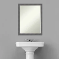 Amanti Art Dixie Grey Rustic Petite Bevel Wood Bathroom Wall Mirror 26.25 X 20.25 In. -Amanti Art GUEST 73c75438 7888 4c67 835b aea244efa7ad
