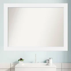 43" X 32" Non-Beveled Corvino Wood Bathroom Wall Mirror White - Amanti Art -Amanti Art GUEST 77f77f8d 274c 4d16 801a 36d4ff94aa27