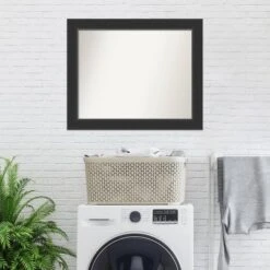 33" X 27" Non-Beveled Corvino Wood Bathroom Wall Mirror Black - Amanti Art -Amanti Art GUEST 7ae7e2ea 32ff 40e5 9754 0a76eb2ff0f0