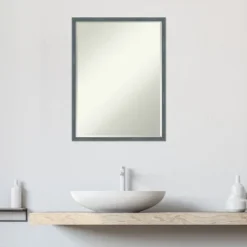 Amanti Art Dixie Blue Grey Rustic Narrow Petite Bevel Wood Bathroom Wall Mirror 25 X 19 In. -Amanti Art GUEST 7ae90617 c2aa 474c bf4b d0eed703f2b7