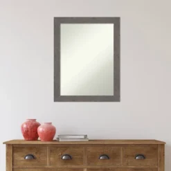 22" X 28" Non-Beveled Rustic Plank Gray Narrow Bathroom Wall Mirror - Amanti Art -Amanti Art GUEST 7c2cba72 6fea 4f0d a291 988c0d7823ab