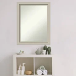 22" X 28" Non-Beveled Romano Silver Narrow Wood Bathroom Wall Mirror - Amanti Art -Amanti Art GUEST 7c784f8c 1be8 4631 a81c acd011fbcfad