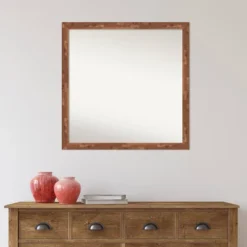 29" X 29" Non-Beveled Fresco Light Pecan Wood Wall Mirror - Amanti Art -Amanti Art GUEST 7e24f0f2 2ebc 4426 926a aaf6f8ebd2be