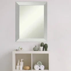 22" X 28" Non-Beveled Brushed Sterling Wood Bathroom Wall Mirror Silver - Amanti Art -Amanti Art GUEST 7e736ef9 97d2 45b8 9d11 944a097c59d6