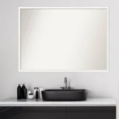 39" X 28" Non-Beveled Lucie Wood Bathroom Wall Mirror White - Amanti Art -Amanti Art GUEST 7f997e93 3e24 44d1 b1cd 5d761fb15ca5