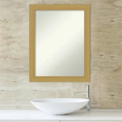 22" X 28" Non-Beveled Grace Bathroom Wall Mirror Brushed Gold - Amanti Art -Amanti Art GUEST 80709175 6621 460d 8199 e40cffafadf8
