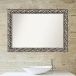 42" X 30" Non-Beveled Silver Luxor Wood Bathroom Wall Mirror - Amanti Art -Amanti Art GUEST 80edeee5 b3fc 4e61 9e6c 0d5f35f27d93