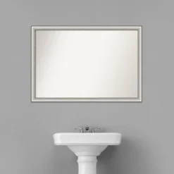 39" X 27" Non-Beveled Salon Silver Narrow Bathroom Wall Mirror - Amanti Art -Amanti Art GUEST 831bf5ea ebba 4dfa a45d 460efee79458