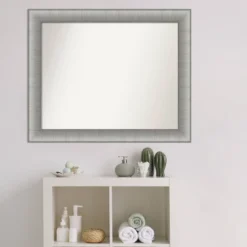 33" X 27" Non-Beveled Elegant Bathroom Wall Mirror Brushed Pewter - Amanti Art -Amanti Art GUEST 843775c5 e0ea 4147 9047 5c09d6df09d2