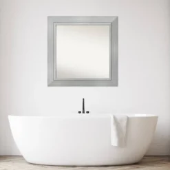33" X 33" Non-Beveled Romano Silver Wood Bathroom Wall Mirror - Amanti Art -Amanti Art GUEST 848635a0 482f 4649 8e02 b5541c7078c8