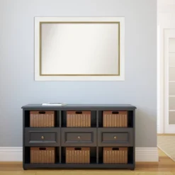 Amanti Art 41" X 29" Non-Beveled Eva Bathroom Wall Mirror White : Gold Frame, Vanity Accessory -Amanti Art GUEST 84dd01b9 79b4 4818 96bc 12651fd7293d