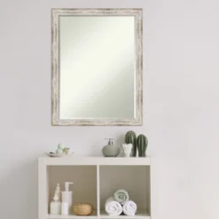 Amanti Art Distressed Cream Petite Bevel Wood Bathroom Wall Mirror 26.5 X 20.5 In. -Amanti Art GUEST 86972b12 98b2 4757 bb6f 5a02fdc41e01